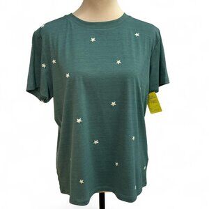 Wishlist Women’s Green Embroidered Star Stretch T‑Shirt Size Small